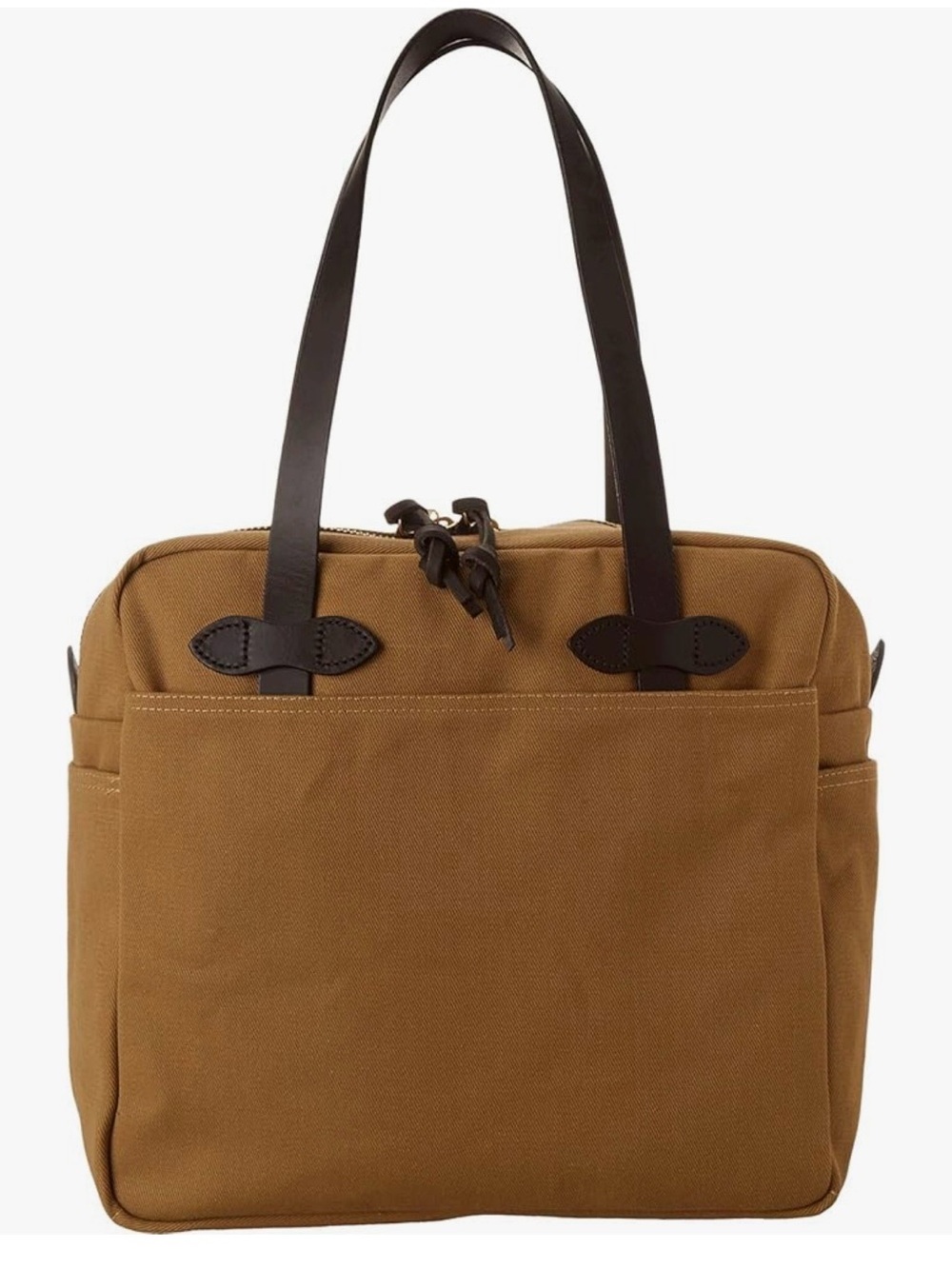 Filson Canvas Tote Bag with Dark Brown Leather Straps - Tan